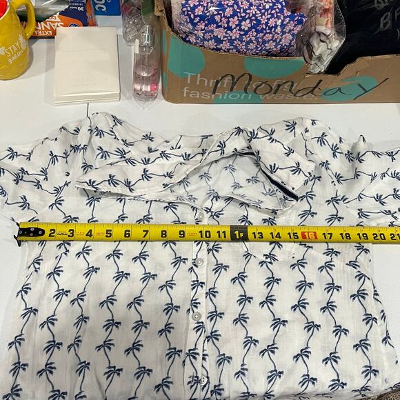 NWOT Talbots White Blue Palm Tree Button Up Swim Coverup Tunic Summer Womens XS - Picture 7 of 8